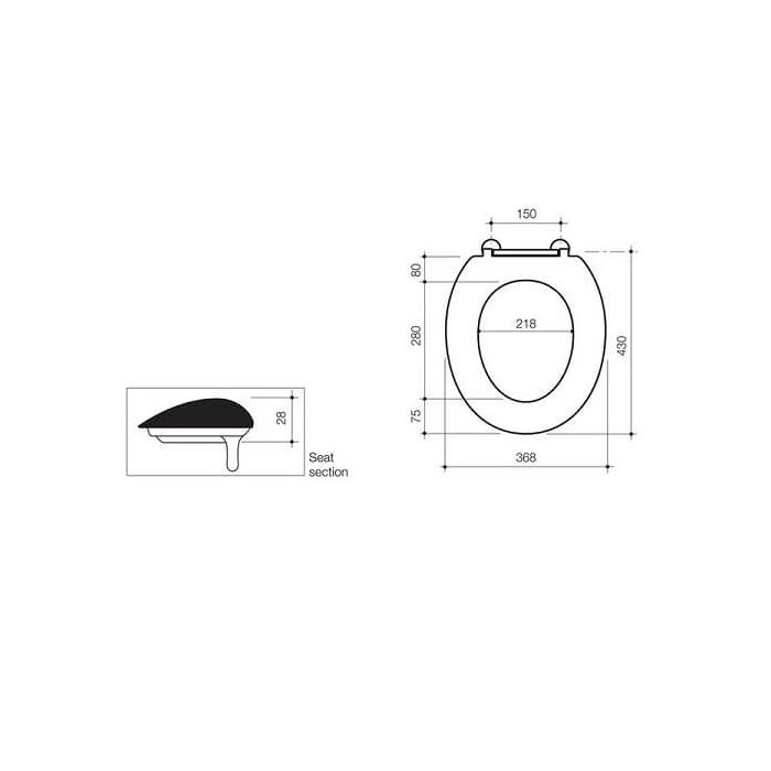 Caroma Caravelle Care Toilet Seat White Double Flap 254008W dimensions