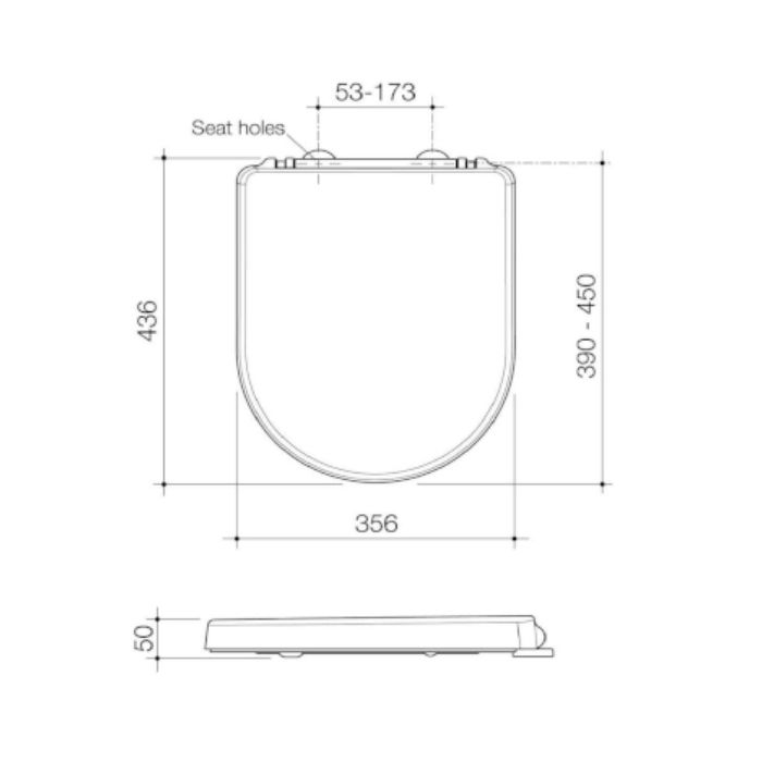 Caroma Family D Shape Toilet Seat White Soft Close Blind Fix Hinge 300069W