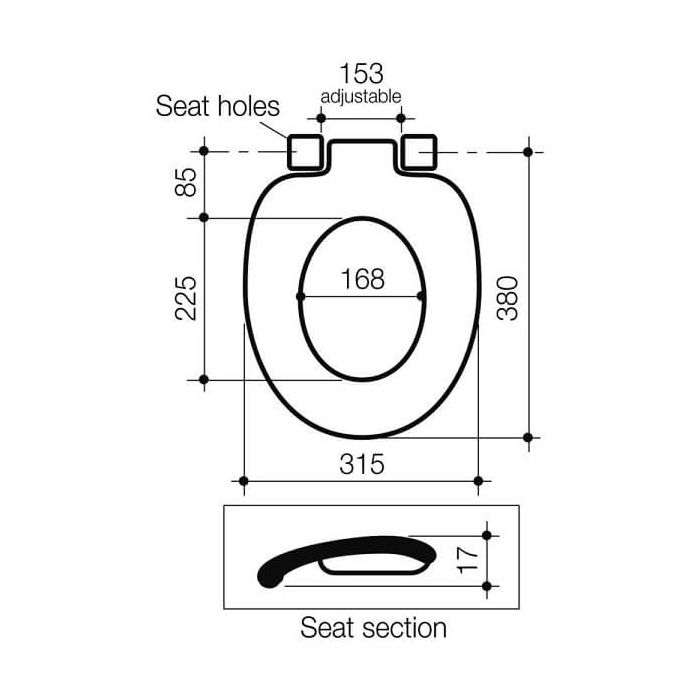 Caroma Junior Toilet Seat White 301030W dimensions