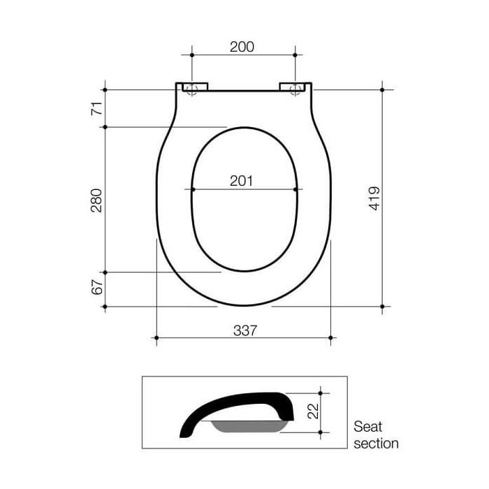 Caroma Opal 2 Toilet Seat Soft Close White 300030W dimensions