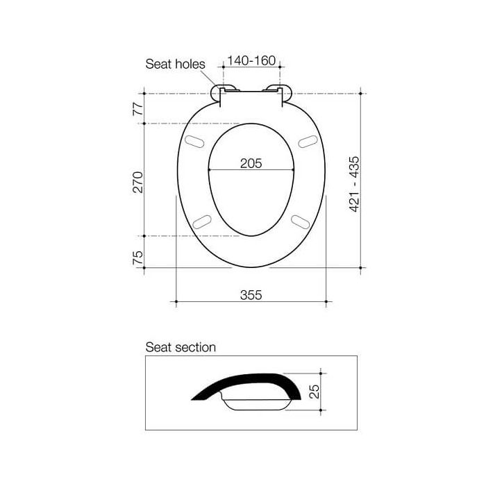 Caroma Pedigree 2 Toilet Seat Standard Hinge White 320020W dimensions