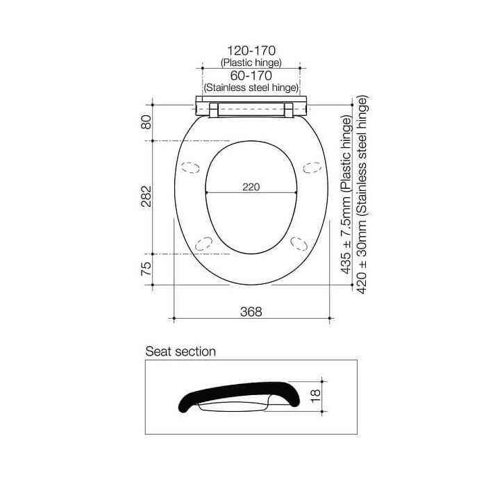 Caroma Trident Toilet Seat Ivory Normal Close 301104I dimensions