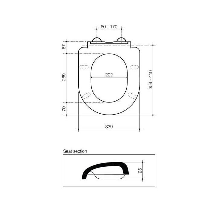 Caroma Urbane Toilet Seat Soft Close White 300047W dimensions
