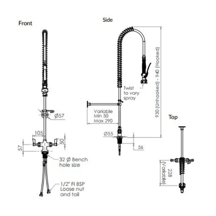 Clean A Jet Dual Hob Mount Pre Rinse Tap & Spray 3Monkeez T-3M53007