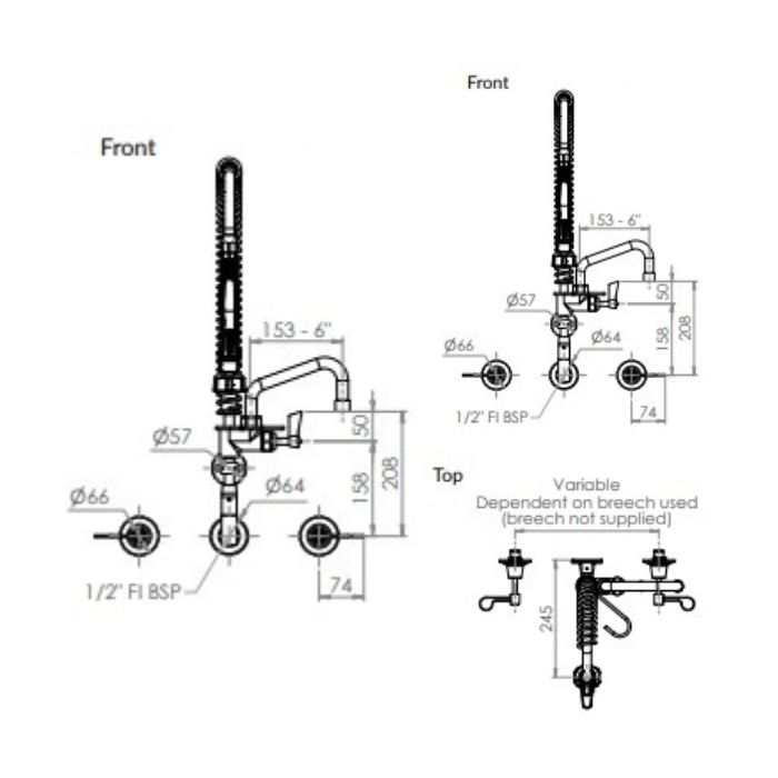 Clean A Jet Cafe Wall Mount Pre Rinse Tap 12" Pot Filler & Spray With Wall Stops 3Monkeez T-3M53822-C