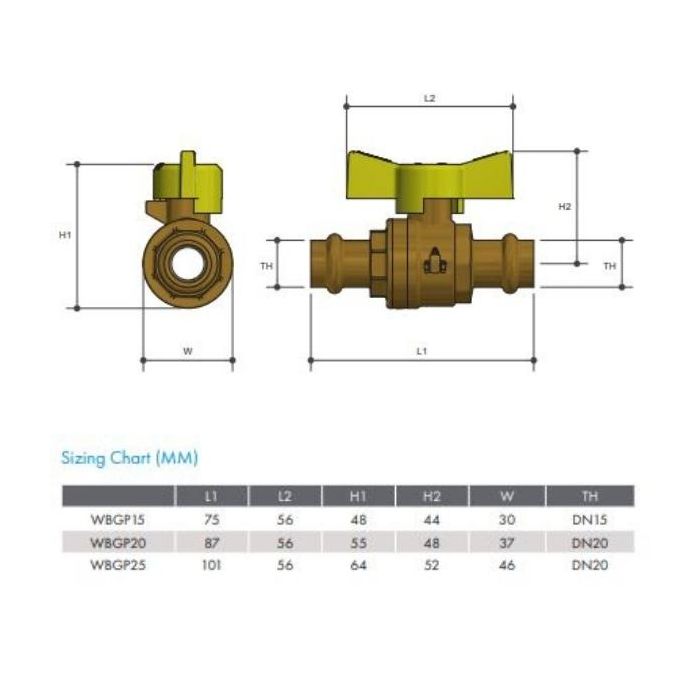 25mm Copper Press Gas Ball Valve Butterfly Handle AGA Approved 1" WBGP25