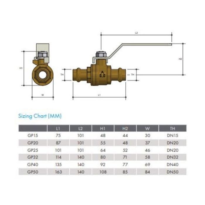 40mm Copper Press Gas Ball Valve Lever Handle AGA Approved 1-1/2" GP40