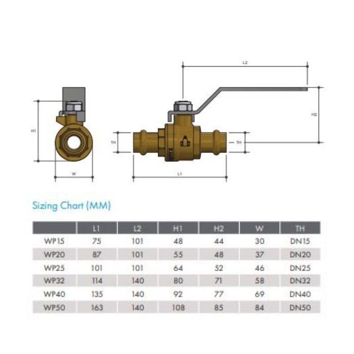 32mm Copper Press Water Ball Valve Lever Handle Watermark 1-1/4" WP32