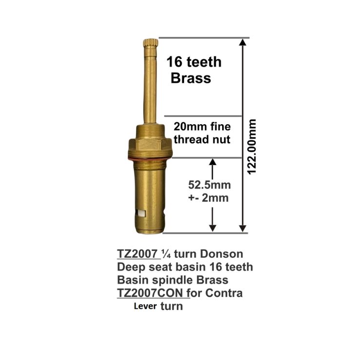 Easytap TZ2007 1/4 Turn Donson Basin Spindles Ceramic Clockwise Close 16 Teeth Brass (Pair)