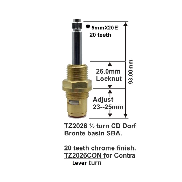 Easytap TZ2026 1/2 Turn Dorf Bronte Basin Spindles Ceramic Clockwise Close 20 Teeth Chrome (Pair)