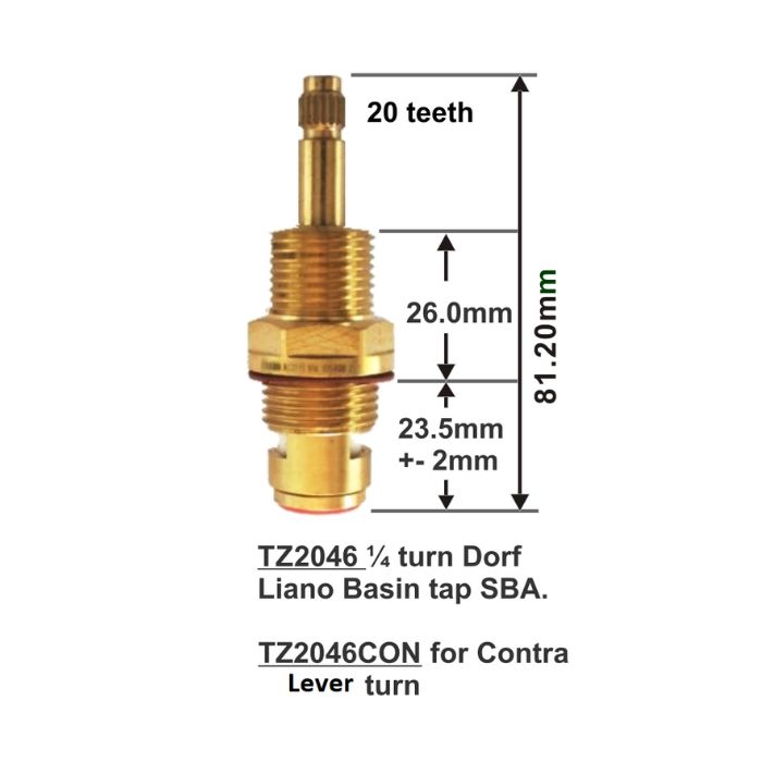 Easytap TZ2046 1/4 Turn Dorf Liano Tap Spindles Ceramic Clockwise Close 20 Teeth Brass (Pair)