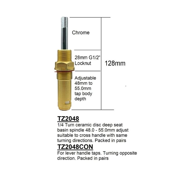 Easytap TZ2048CON 1/4 Turn Basin Spindles Ceramic Lever Contra Flat Side Chrome (Pair)