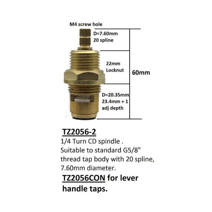 Easytap TZ2056-2 1/4 Turn Tap Spindles Ceramic 60mm Clockwise Close 20 Teeth (Pair)