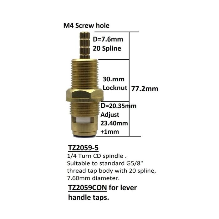Easytap TZ2059-5 1/4 Turn Tap Spindles Ceramic 77mm Clockwise Close 20 Teeth (Pair) 