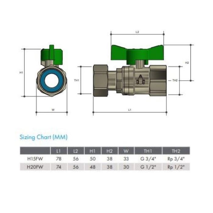 20mm Female Swivel Nut Ball Valve Butterfly Handle Watermark 3/4" BSP H20FW