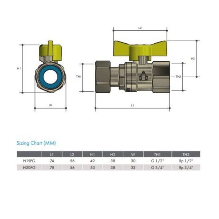 15mm Female Swivel Nut Ball Valve Gas Butterfly Handle AGA Approved 1/2" BSP H15FG