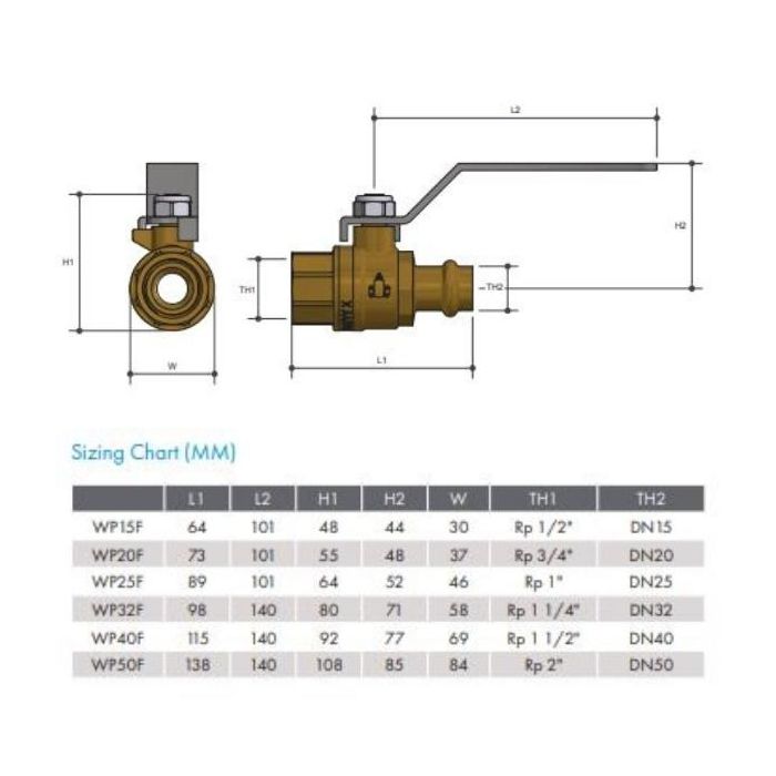 25mm Female X Copper Press Water Ball Valve Lever Handle Watermark 1" BSP WP25F