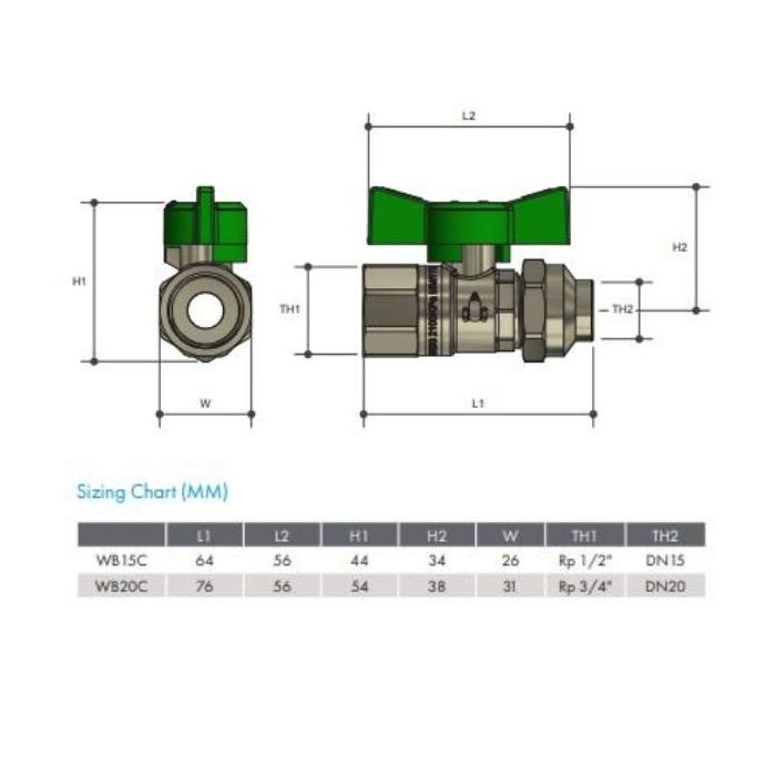 15mm Female X Flare Ball Valve Butterfly Handle Gas Water Approved 1/2" BSP WB15C