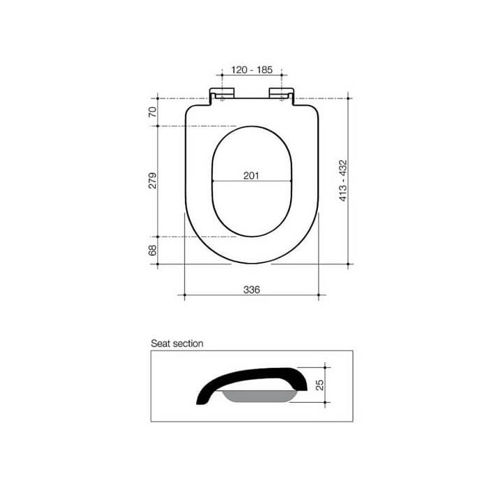 Fowler Newport Toilet Seat White Soft Close Stainless Hinges 813007W dimensions