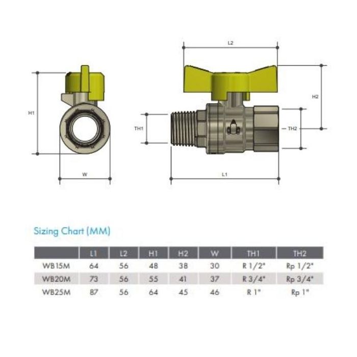 15mm M&F Gas Cock Ball Valve Butterfly Handle AGA Approved 1/2" BSP WB15M