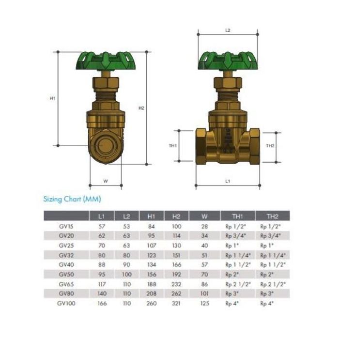 50mm Gate Valve Brass Watermark Female 2" BSP