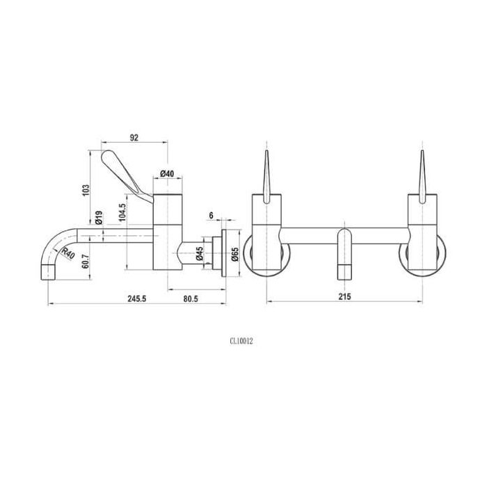 Gentec Cleanline 100mm Lever Wall Mount Exposed Set 165mm Fixed Spout 5 Star 5.5L/Min CL10012