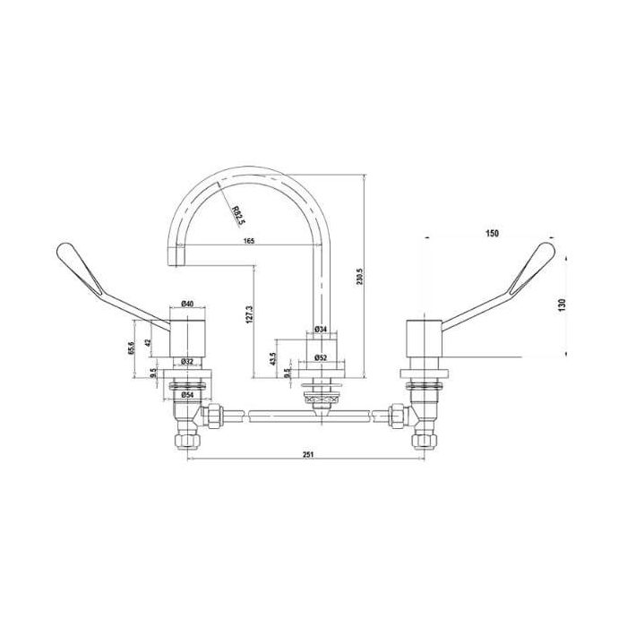 Gentec Cleanline 150mm Lever Hob Sink Set Curved Swivel Spout 4 Star 7.5L/Min CL15005