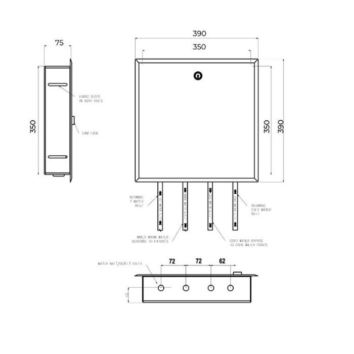 Gentec Flomix MVS60154 Thermostatic Mixing Valve Hinged Lid Recessed Stainless Box 4 Hole  