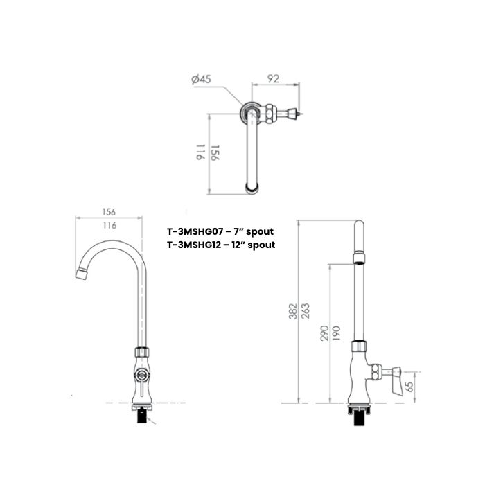Guardian Single Hob Mount Tap With 7" Gooseneck Spout Stainless T-3MSHG07