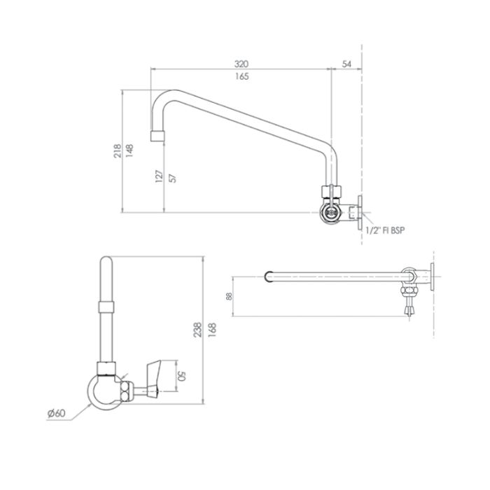 Guardian Single Wall Mount Tap With 12" Swivel Spout Stainless T-3MSW12