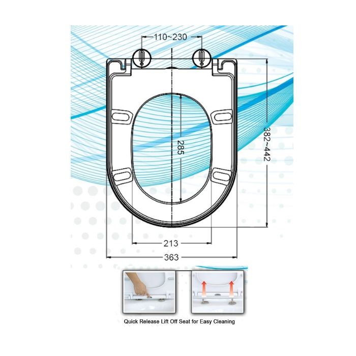 Haron Vogue D Shape White Toilet Seat Slow Close Quick Release Hinges TS2190