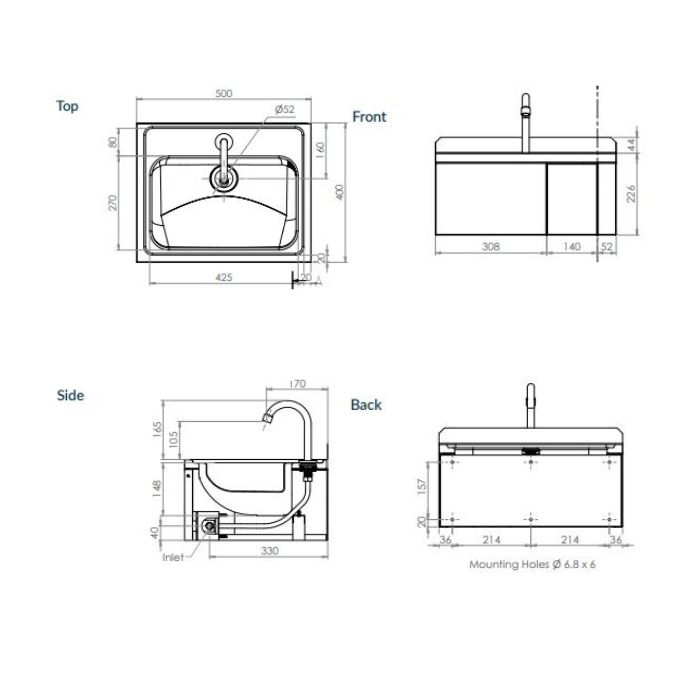 Hands Free Knee Operated Timed Flow Wall Basin Stainless AB-KNEEHB-TF