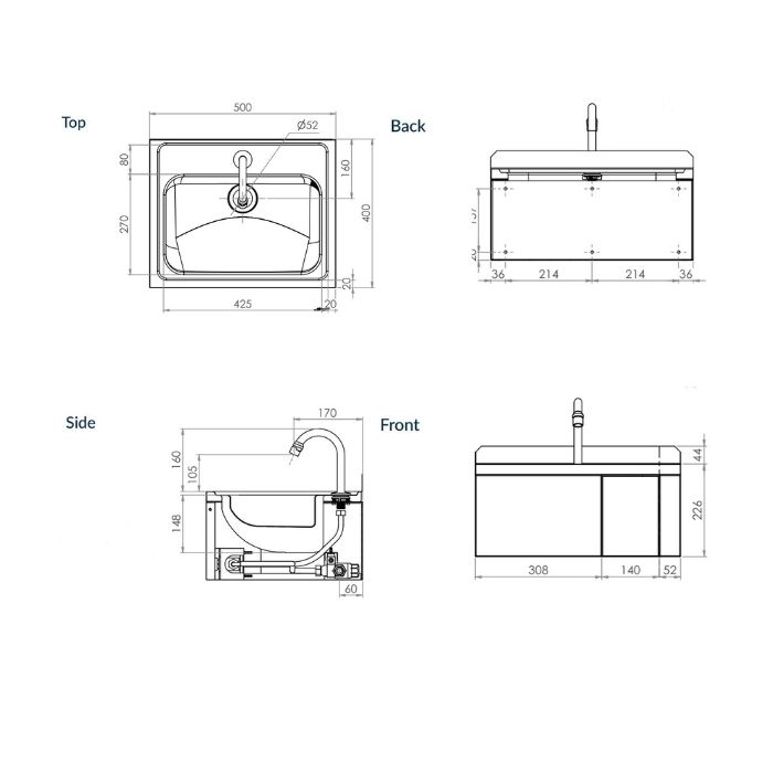 Hands Free Knee Operated Timed Flow Wall Basin Stainless With Tempering Valve AB-KNEEHBT-TF