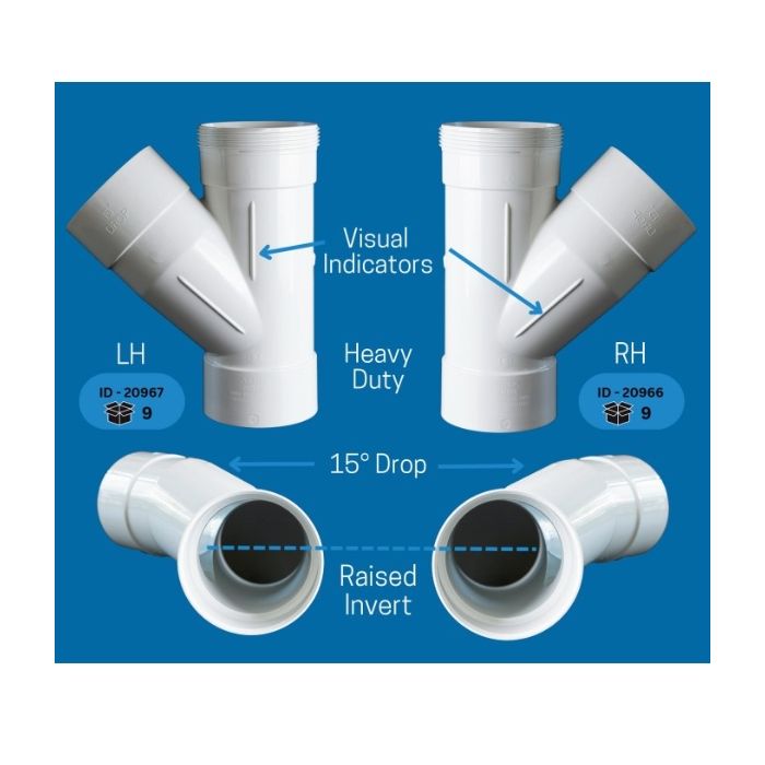 Jumpdown Drop Junction Left Hand 100mm X 45 Deg X 15 Deg PVC DWV 20967
