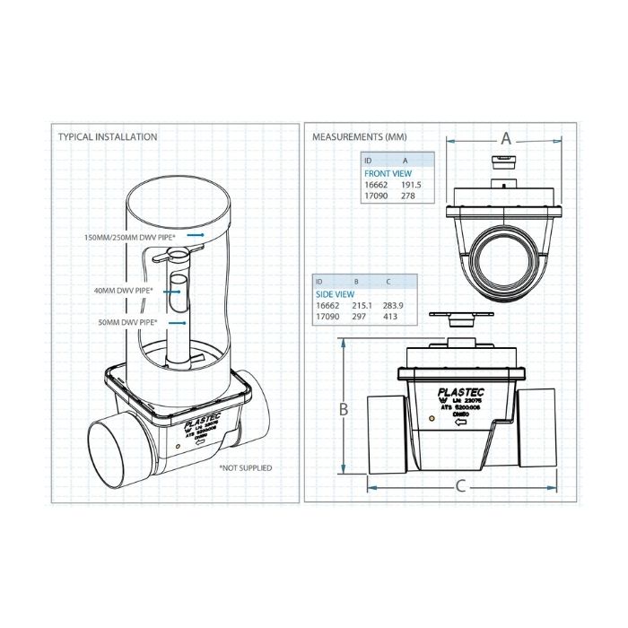 150mm Pvc DWV Reflux Non Return Valve Plastec 17090 
