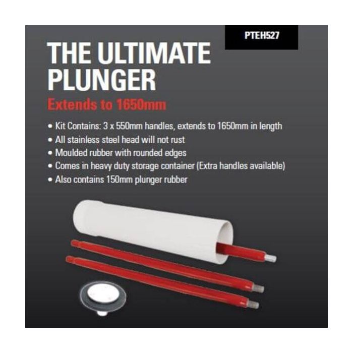 Plumtool Plunger 100 - 150mm With Extendable Handle To 1650mm PTPL545