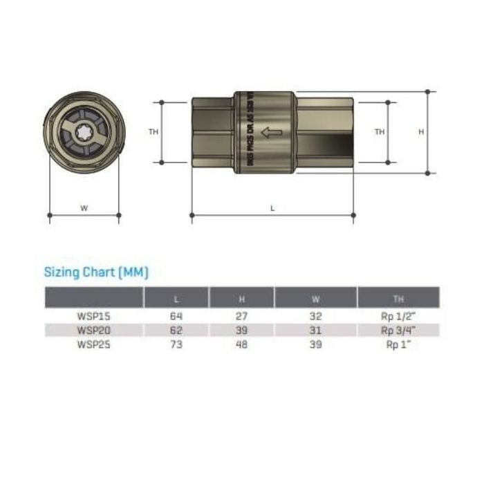 20mm Spring Check Non Return Valve Brass Watermark 3/4" BSP
