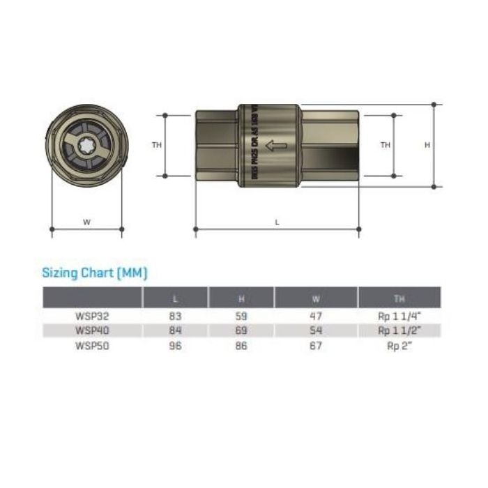 40mm Spring Check Non Return Valve Brass Watermark 1-1/2" BSP
