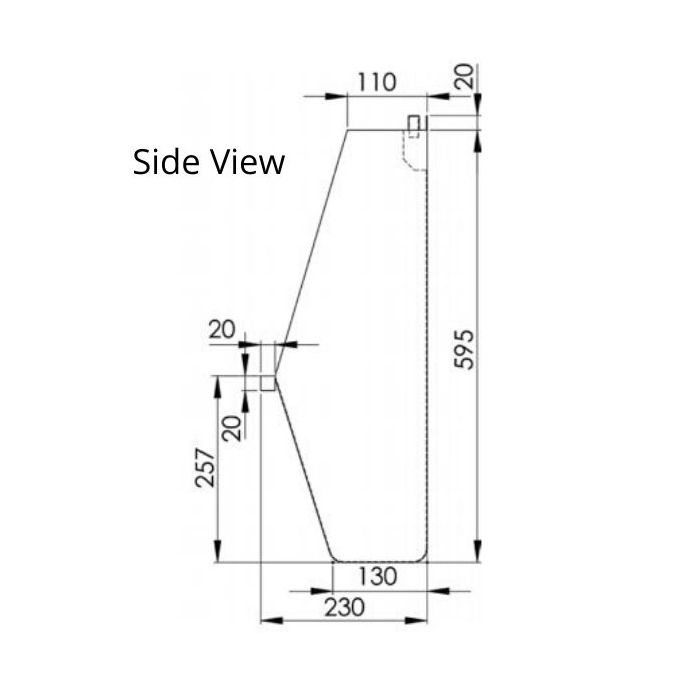 600mm Standard Wall Hung Stainless Urinal Top Entry Centre Inlet / Centre Outlet M-SWHUR-600C 