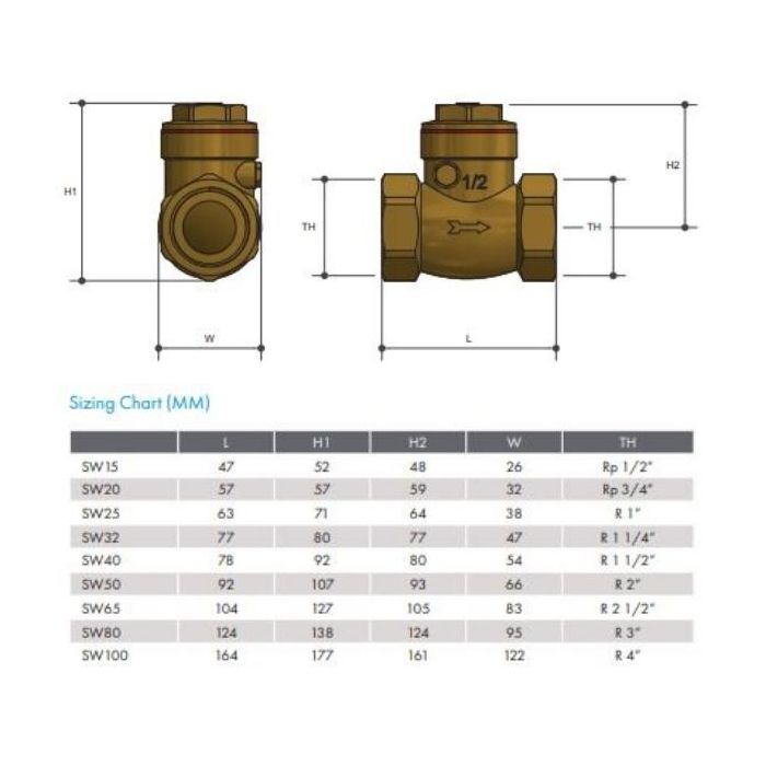 15mm Swing Check Non Return Valve Brass Untested 1/2" BSP