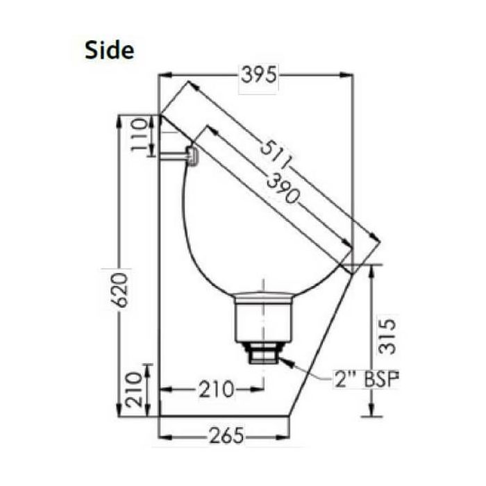 Tear Drop Pod Urinal Stainless Steel Rear Entry Incl Spreader & Grate URN-TD-S 