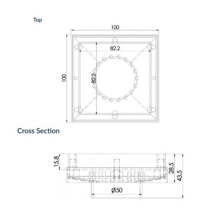 Tile Insert Floor Point Drain 100mm x 100mm x 50mm Outlet FW-100TI-50