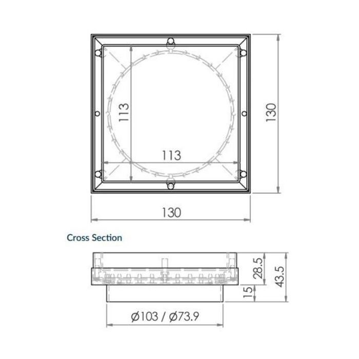 Tile Insert Floor Point Drain 130mm x 130mm x 100mm Outlet FW-130TI