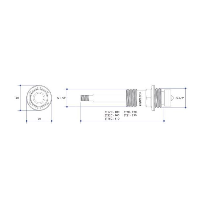 100mm Unstyled Tap Spindle Flat Sided Top Chrome ST17C