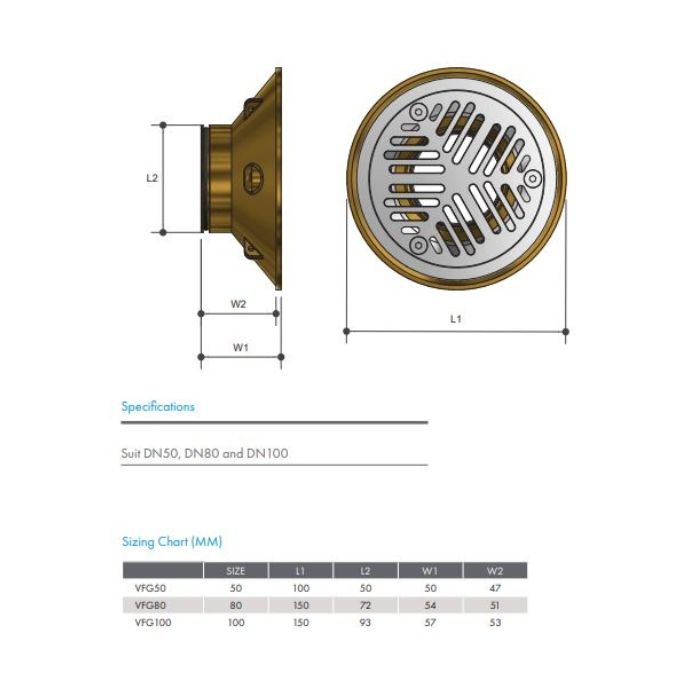 80mm Vinyl Floor Grate Chrome Grate & Base Suit PVC VFG80