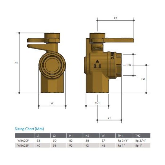 Water Meter Ball Valve Right Angle Lockable 20mm Female 3/4" BSP