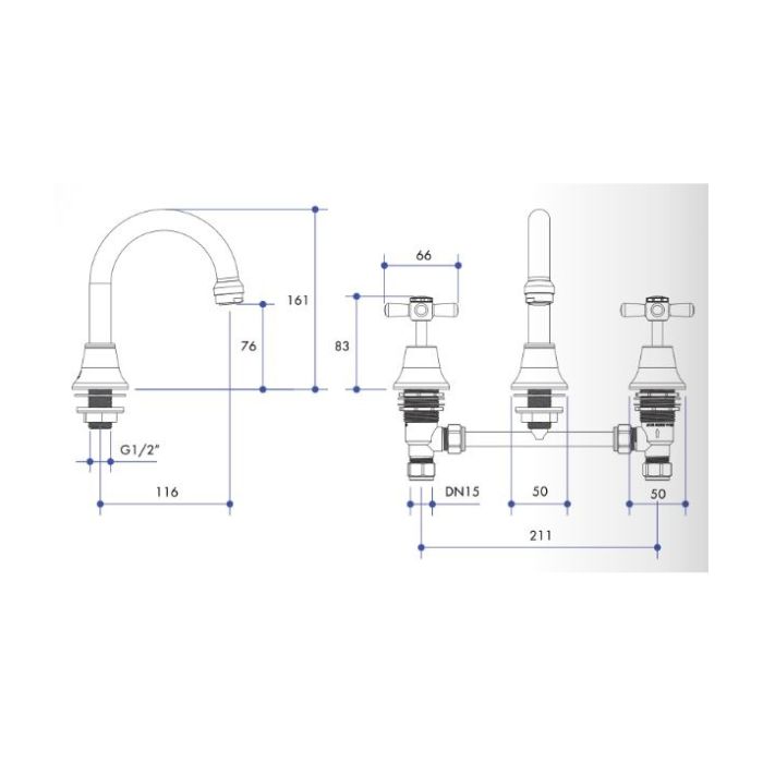 Whitehall Easy Clean Basin Tap Set Goose Neck Outlet J/Valve 9619     