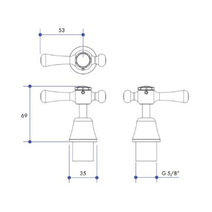 Whitehall Easy Clean Lever Pillar Top Assembly Ceramic Disc 1/4 Turn (Pair) 4293