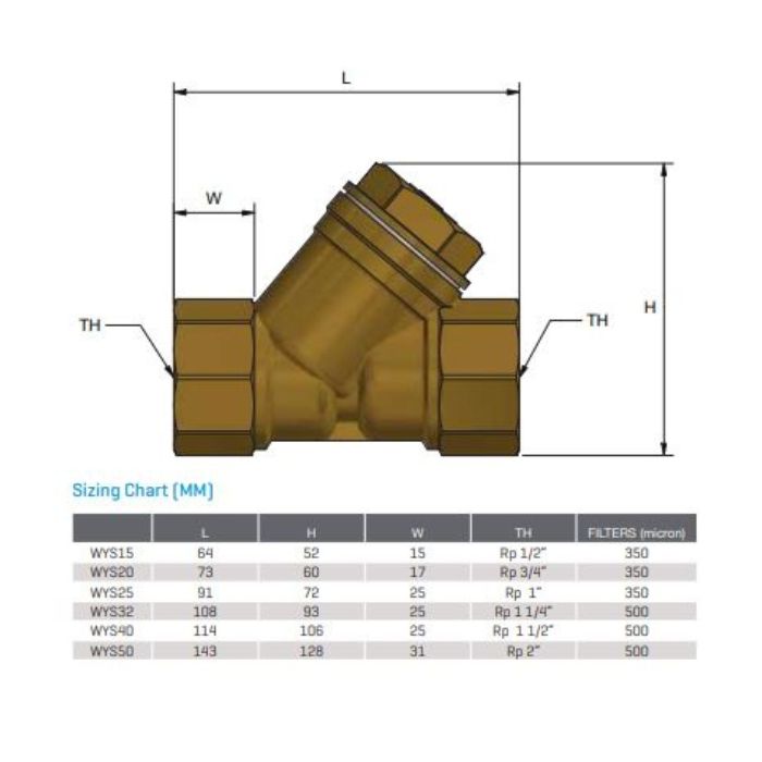 50mm Y Strainer Brass Water Marked 2" BSP